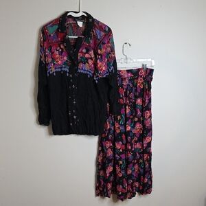 Carole Little Vintage 80s Black and Multicolor Patterned Set